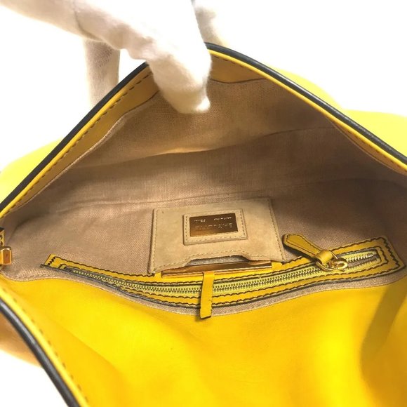 AUTHENTIC FENDI FF Mamma Baguette Bag 2WAY Hand Bag Leather yellow - Picture 13 of 15